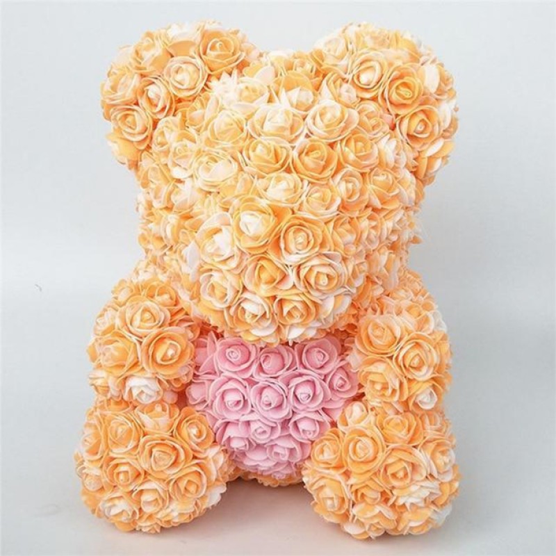 Newstyle Orange Rose Teddy Bear Flower Bear with Pink Heart Best Gift for Mother's Day, Valentine's Day, Anniversary, Weddings and Birthday