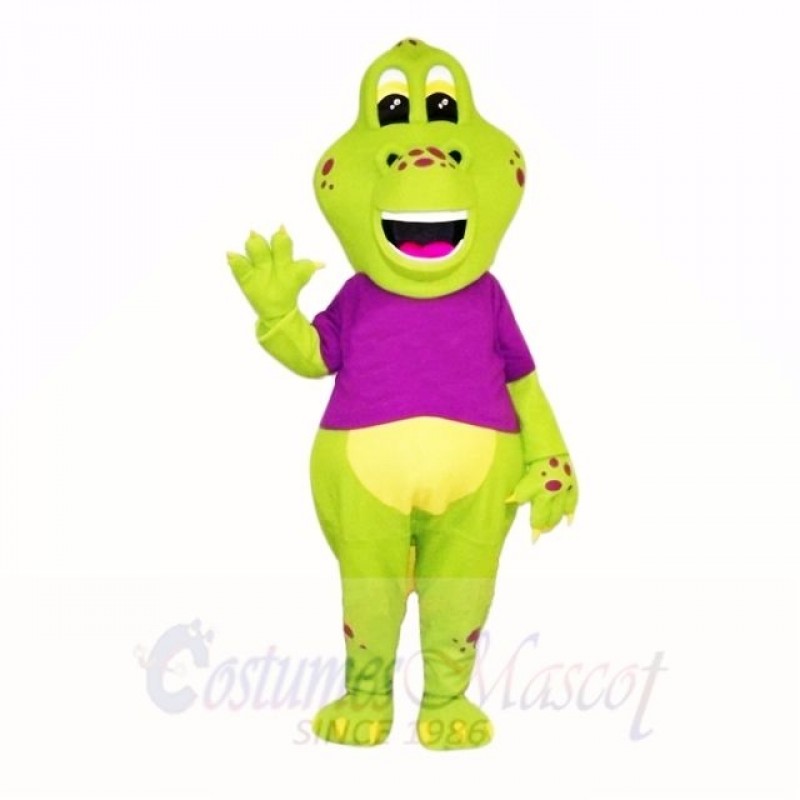 Green Dinosaur with Purple Shirt Mascot Costumes Cartoon