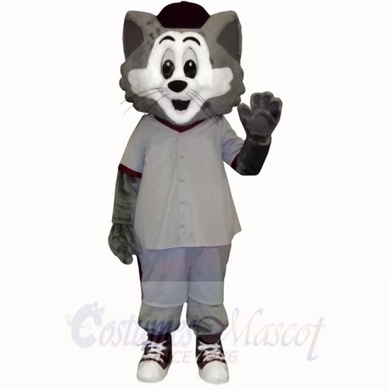 Grey and White Cat with Big Eyes Mascot Costumes Cartoon