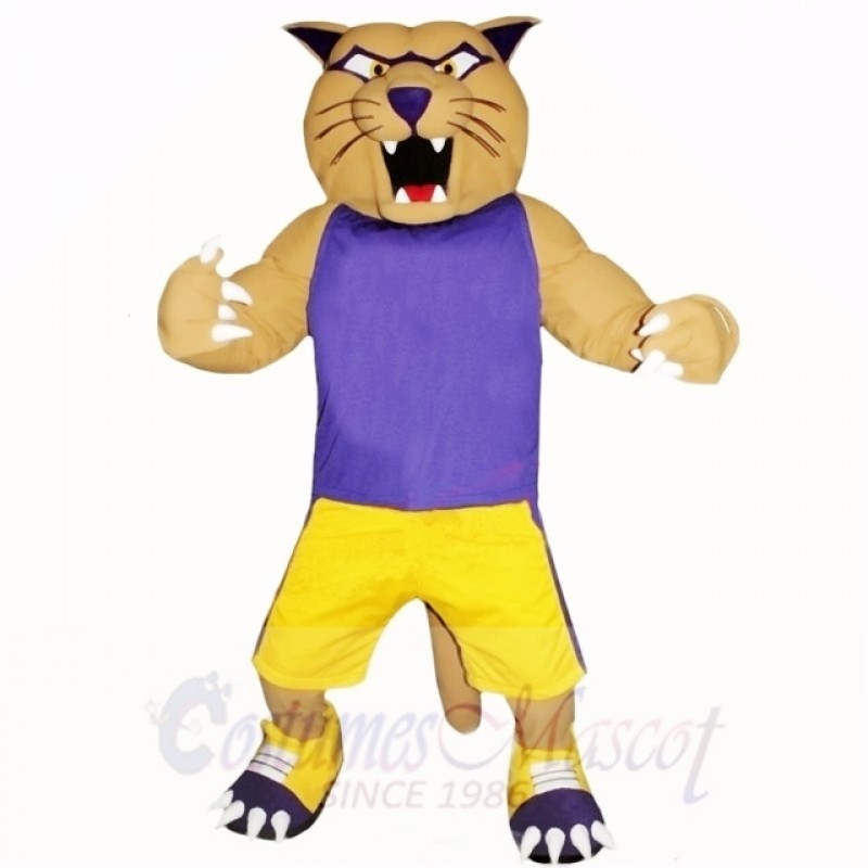 Sport Cougar with Purple Shirt Mascot Costumes Cartoon