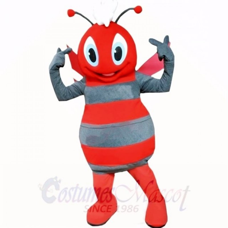 Smiling Grey and Red Bee Mascot Costumes Cartoon