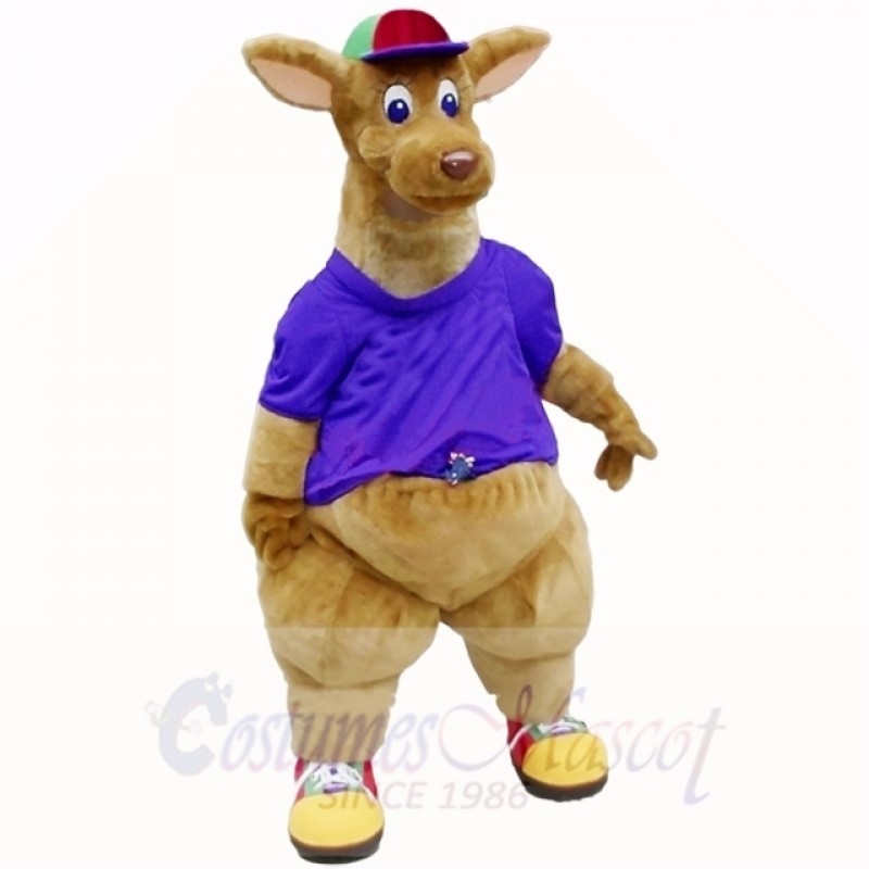 Top Quality Kangaroo With Purple Shirt Mascot Costumes Adult