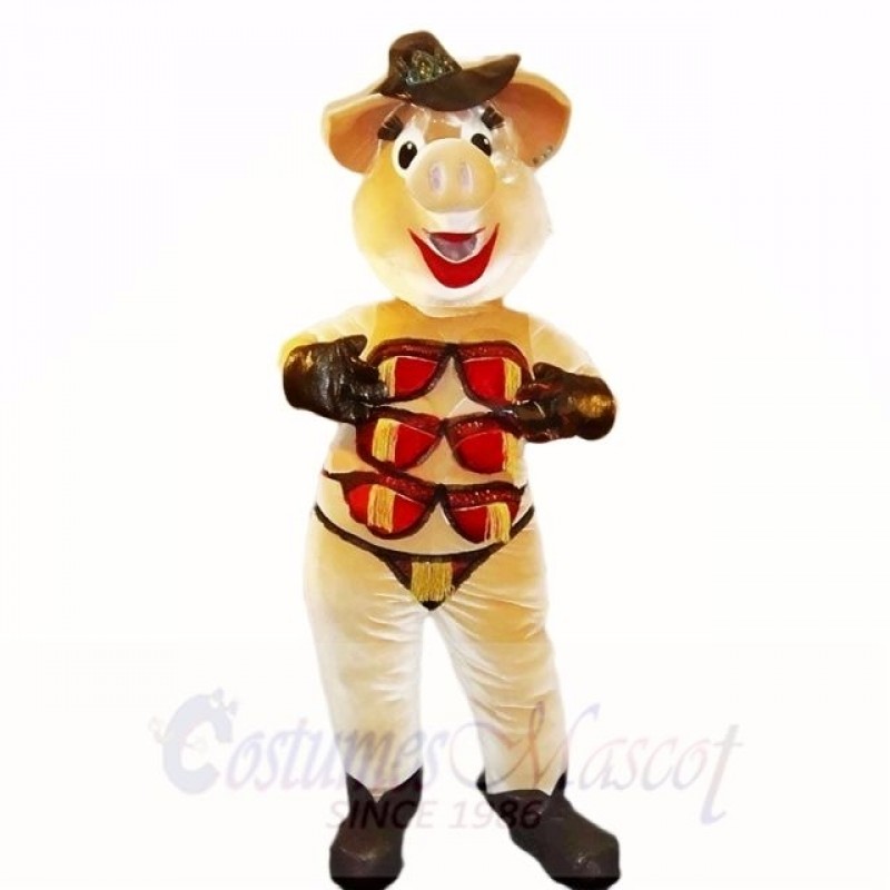 Stripper Pig with Brown Hat Mascot Costumes Cartoon