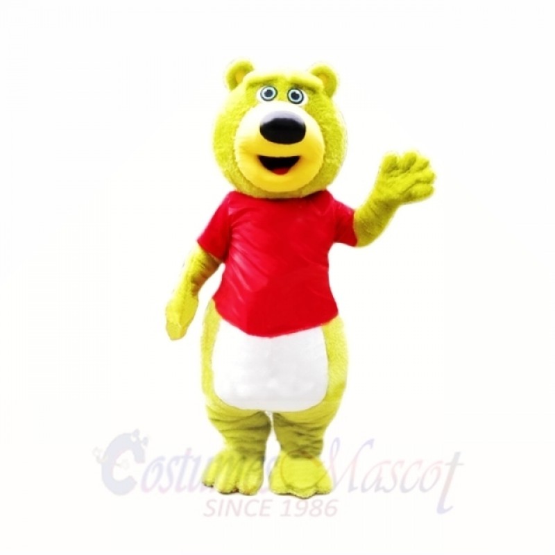 Green Teddy Bear with Red Shirt Mascot Costumes School