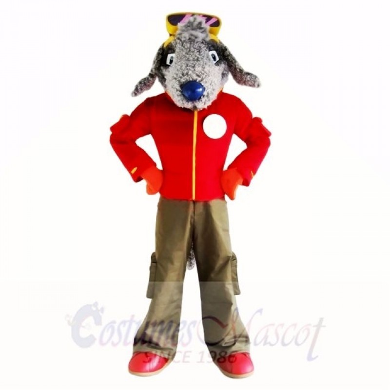 Grey Bedlington Dog with Red Shirt Mascot Costumes School