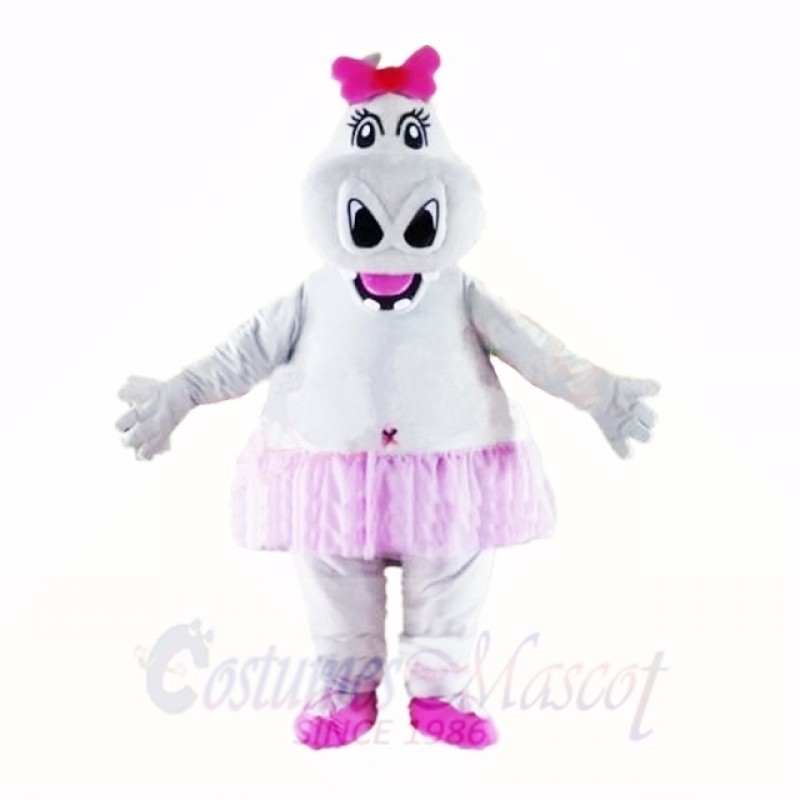 Girl Hippo with Pink Bow Mascot Costumes Cartoon