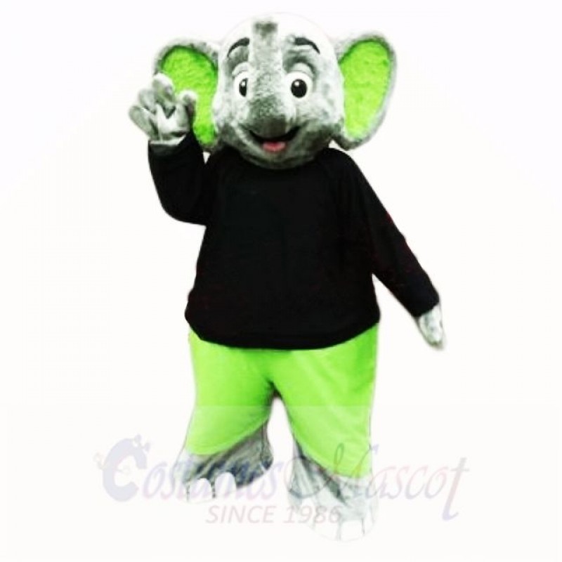 Green Elephant with Black Shirt Mascot Costumes Cartoon