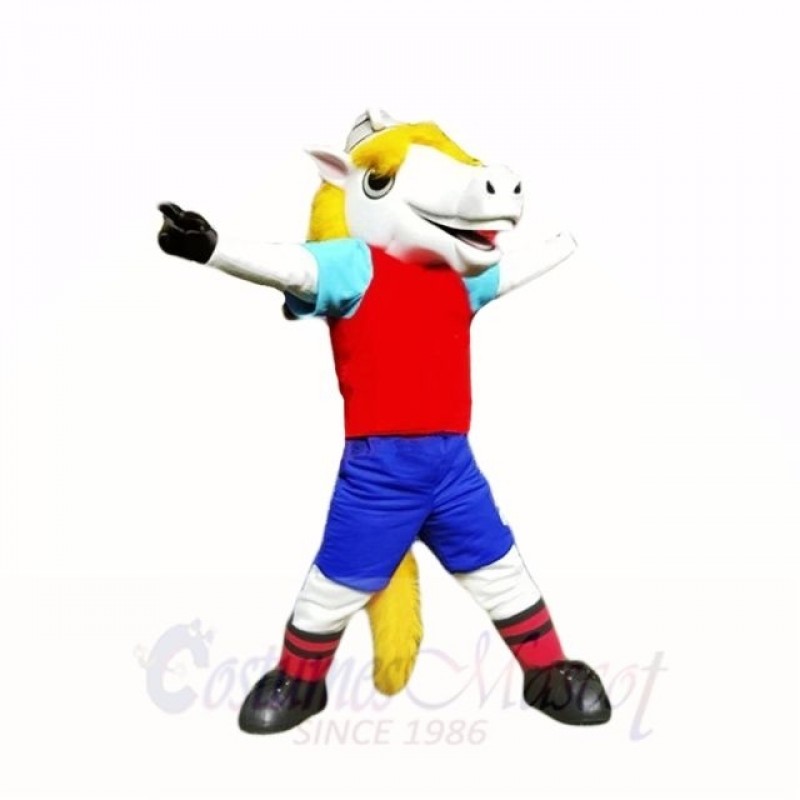 Smiling Sport White Horse Mascot Costumes Cartoon