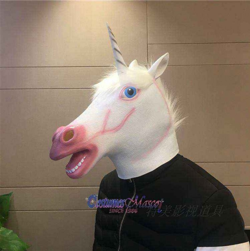 Latex White Horse Head Mask Full Head Animal Mask Cosplay Masquerade