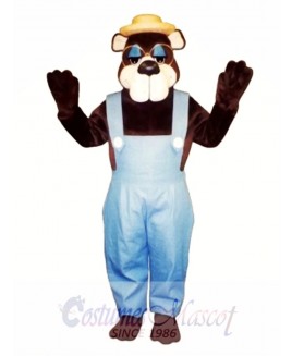 Cute Country Bear with Overall, Glasses & Hat Mascot Costume