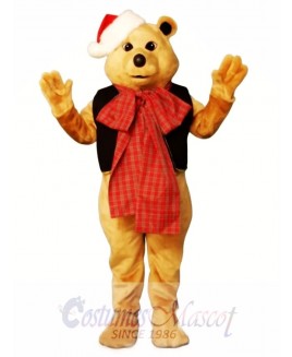 Cute Fancy Bear with Vest, Bowtie & Hat Christmas Mascot Costume