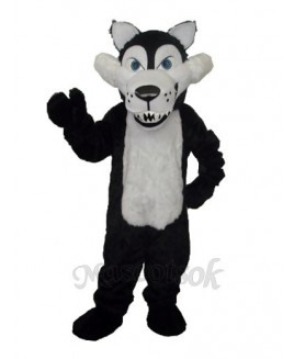 Long Wool Big Black Wolf with White Belly Mascot Adult Costume