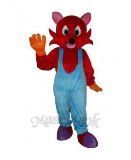 Red Fox in Blue Bib Overalls Mascot Adult Costume