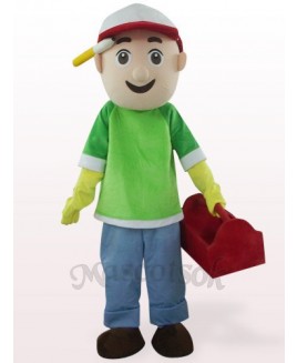 Green And Blue Vendor Boy Plush Mascot Costume