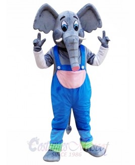 Elephant Mascot Costume with Blue Overalls