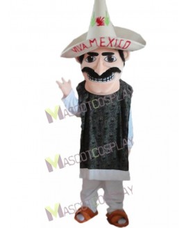 New Mexican Man with Sombrero Straw Hat Mascot Costume