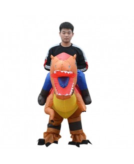 Orange and Yellow Velociraptor Dinosaur Carry me Ride on Inflatable Costume for Adult