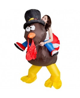 Turkey with Red Tail Carry me Ride on Inflatable Costume Thanksgiving Day for Adult