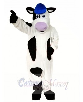 Sporty Cow Mascot Costume with Blue Hat 