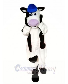 Sporty Cow Mascot Costume with Blue Hat 