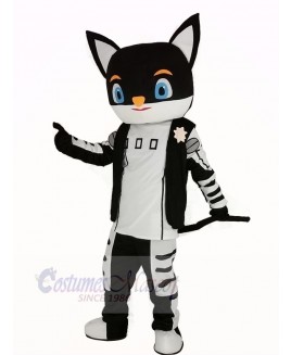 Sir Black Cat in Black Coat Mascot Costume Cartoon