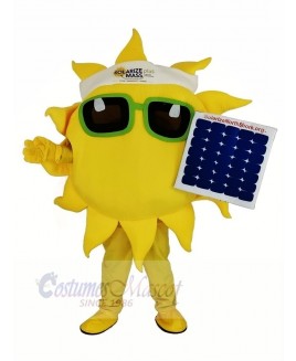 Funny Sun Holding a Solar Panel Mascot Costume