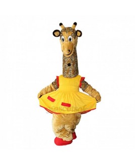 New Friendly Female Giraffe in Yellow Dress Mascot Costume