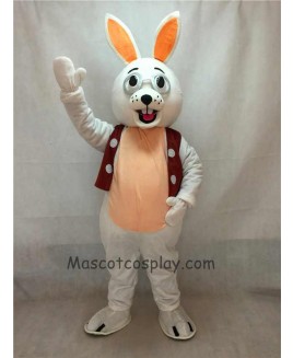 High Quality Easter White Bunny Rabbit with Glasses and Vest Mascot Costume