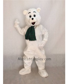Cute White Snow Bear Mascot Costume with Scarf