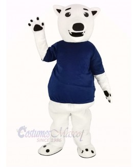 White Bear with Blue T-shirt Mascot Costume