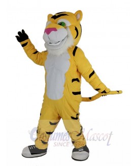 Yellow Power Tiger with Pink Nose Mascot Costume Animal