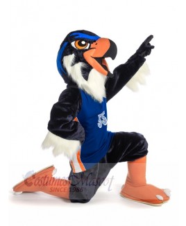 Sporty Fierce Eagle with Blue T-shirt Mascot Costume