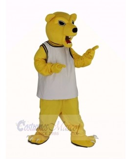 Power Fierce Yellow Bear in White Vest Mascot Costume