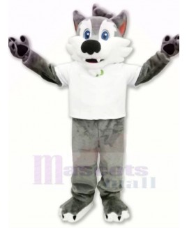 College Wolf with White T-shirt Mascot Costumes Cartoon