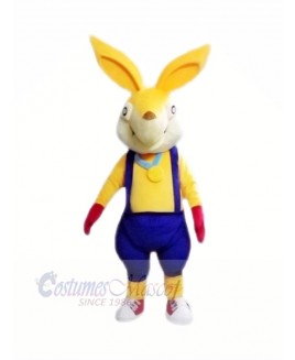 Yellow Rabbit with Blue Overalls Mascot Costumes Cartoon	