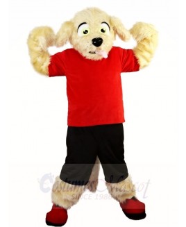 Fluffy Dog in Red Shirt and Black Pants Mascot Costumes Animal