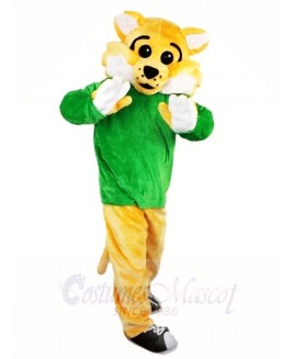 Yellow BobCat WildCat in Green Shirt Mascot Costumes Animal