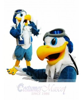 Blue and White Eagle Ace Mascot Costume Pilot Bird Hawk Mascot Costume Animal 