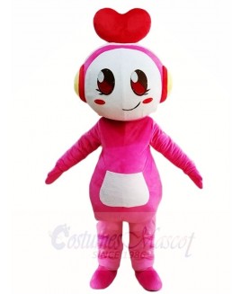 Pink Music Girl with Heart Headset Mascot Costumes People
