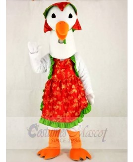 Cute White Mother Goose with Hat Mascot Costume 