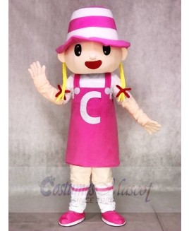Pink Hat Girl Blonde Mascot Costumes Cartoon People
