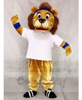 Lenny The Lion with White Vest and Blue Head Band Mascot Costumes Animal 