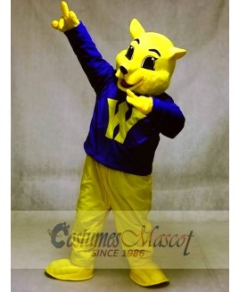 Cute Winner Wildcat Cat Mascot Costumes in Blue Shirt Animal