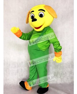 Yellow Dog with Green Overalls Mascot Costume Animal