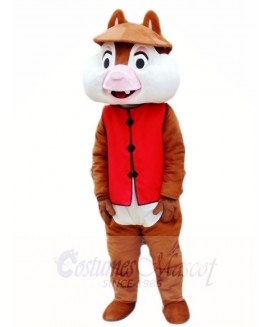 Two Teeth Squirrel in Red Vest Mascot Costumes Animal 