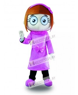 Purple Dress Big Eyes Girl Mascot Costume