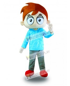 Blue Shirt Big Eyes Boy Mascot Costume