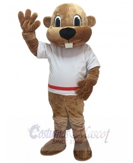 Alex the Beaver Mascot Costume in White Shirt Animal