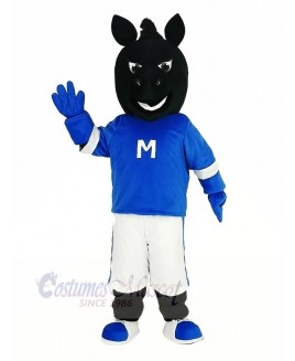 Black Horse in Blue Mascot Costume Animal	