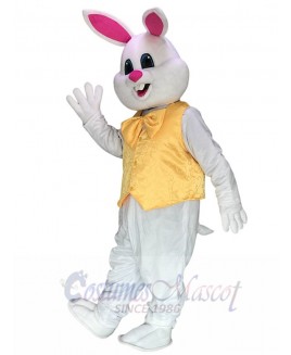 White Bunny Easter Rabbit with Yellow Bow and Vest Mascot Costumes Animal